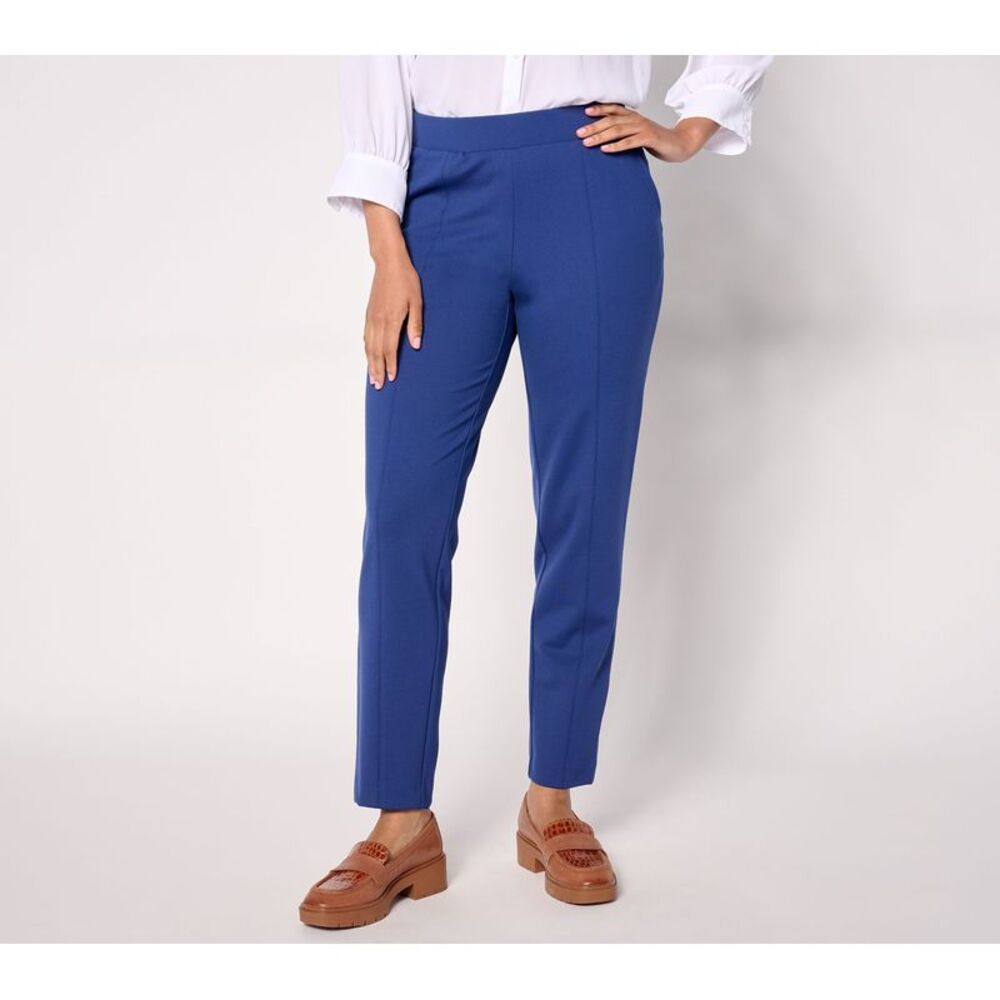Liberare Women's Plus Sz Pants 1X Icon Crepe Slim Straight Ankle Blue A655410